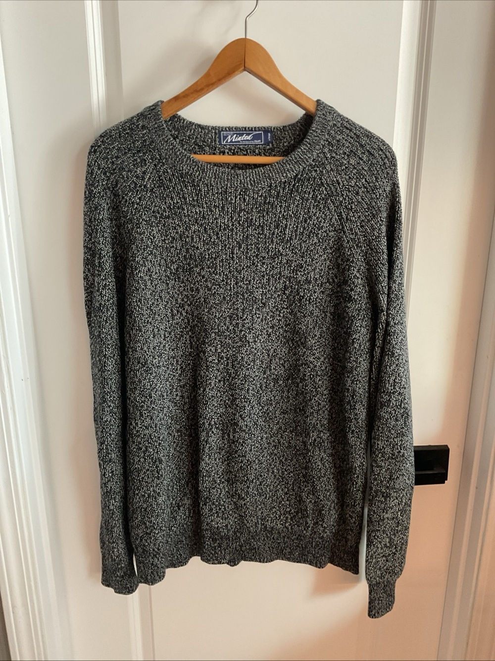 Minted New York - Men’s Black & White Marled Crewneck Sweater - Size X-Large
